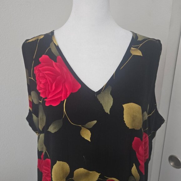 Units Vintage Black Floral Rayon V-Neck Sleeveless Casual Maxi Large - Picture 4 of 9
